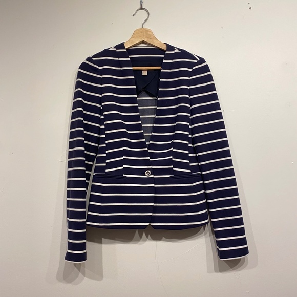Banana Republic Navy Blue and White Nautical Stripe One Button Soft Blazer 2 - Picture 1 of 4